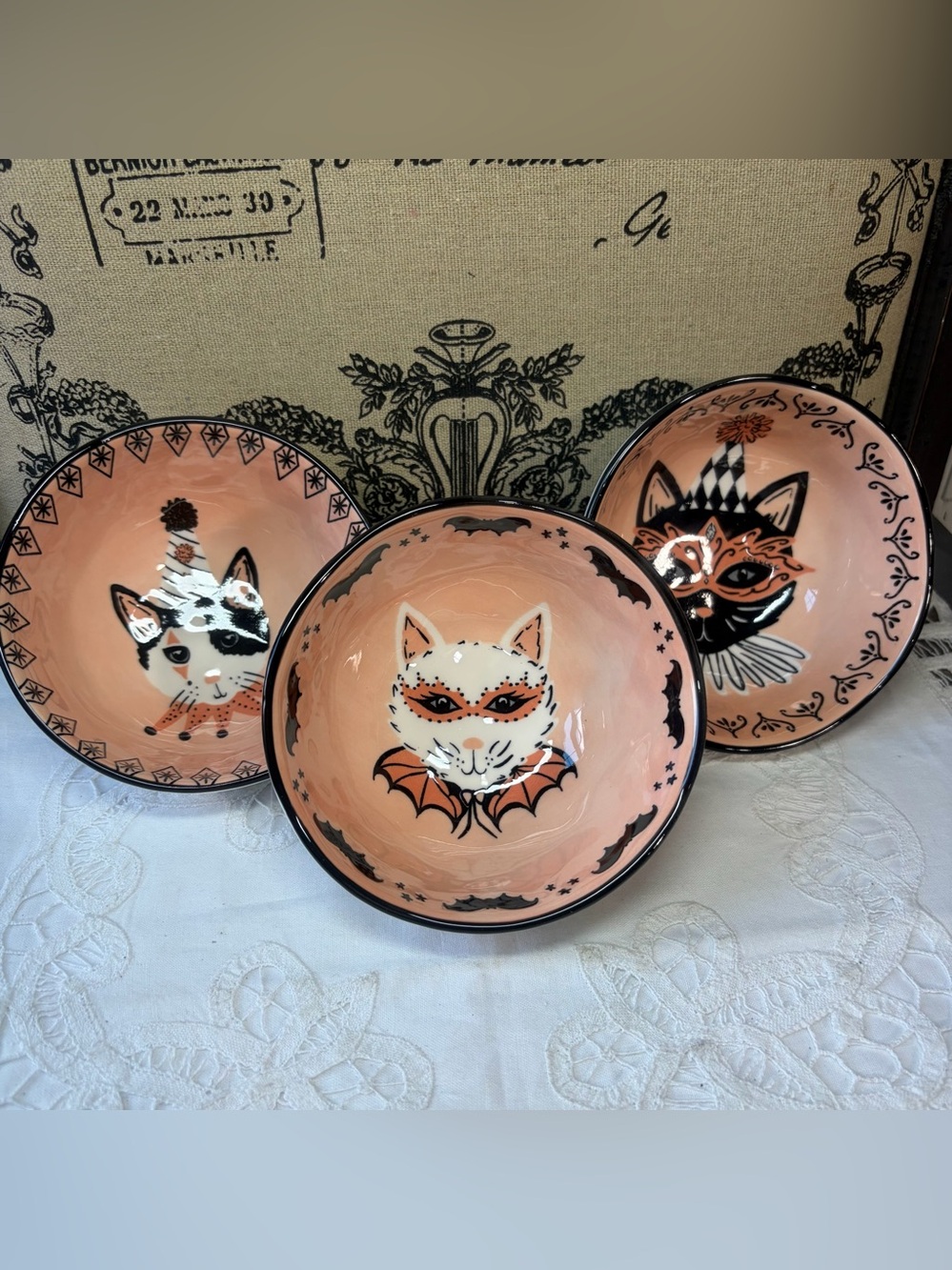 Prima Designs Retro Halloween Cats 3 set ceramic bowls